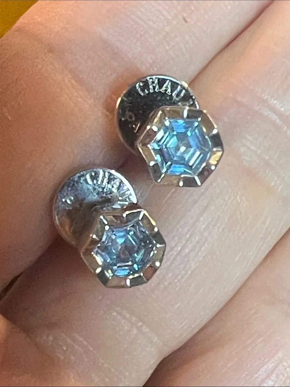 Silver-Tone Stud Earrings with Icy Blue Stones